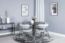 Venture Design Valgomasis stalas, Dipp, ⌀115 cm, Juodas / Kėdė, Arrow, 61x79x58 cm, Pilka