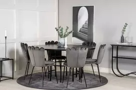 Venture Design Valgomasis stalas, Kopenhaga, ⌀140 cm, Juodas, Kėdė, Limhamn, 54x82.5x44.5 cm, Pilka