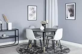 Venture Design Valgomasis stalas, Dipp, ⌀115 cm, Juodas / Valgomasis kėdė, Polar, 52x86x44 cm, Pilka