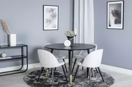 Venture Design Valgomojo stalas, Dipp, ⌀115 cm, Juodas / Valgomasis kėdė, Velvetas, 57x76.5x50 cm, Šviesiai pilka