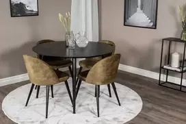 Venture Design Valgomojo stalas ir kėdės rinkinys, Dipp ir aksomas, 115cm ir 57x76.5x50 cm, Juoda ir dulkių žalia