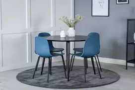 Venture Design Valgomasis stalas, Dipp, 115 cm, Juodas / Valgomasis kėdė, Arctic, 47.5x82x49 cm, Mėlyna