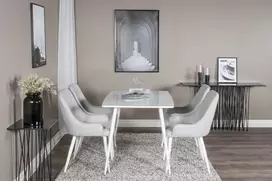 Venture Design Valgomojo stalas, Polar, 120x80 cm, Balta + Valgomasis kėdė, Plaza, 58x86 cm, Šviesiai pilka