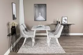 Venture Design Valgomojo stalas ir kėdės komplektas, Polar ir Velvet Deluxe, 75x120x80 cm, Baltos spalvos ir šviesiai pilkos.