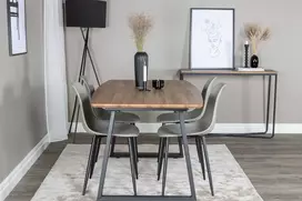 Venture Design Valgomojo stalas, Inka, 160x85 cm, ąžuolas / Valgomasis kėdė, Polaris, 81x45.5 cm, pilka