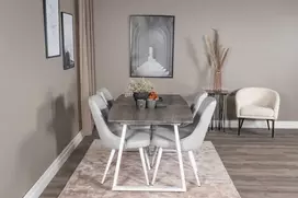 Venture Design Valgomojo stalas, Inca pratęsimas, 75x160x85 cm, Pilka, Velnio prabanga Valgomasis kėdė, 66x88.5x50 cm, Šviesiai pilka