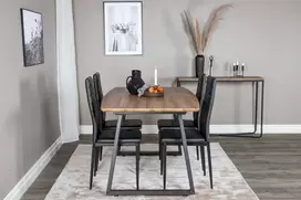 Venture Design Valgomasis stalas, Inca, 160x85 cm, ąžuolas / juoda + Aukštos nugaros valgomasis kėdė, 98x42 cm, juoda