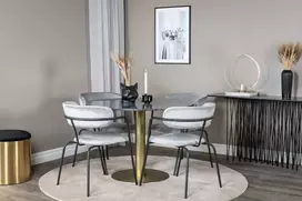 Venture Design Valgomasis stalas, Estelle, ø106x75 cm, Juodas / Valgomasis kėdė, Arrow, 61x79x58 cm, Pilka