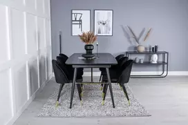 Venture Design Valgomojo stalas ir kėdės rinkinys, aukso spalvos pratęsimas, 180x85 cm ir 57x50 cm, juoda