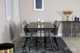 Venture Design Valgomasis stalas, auksinė ištempimo galimybė, 180x85 cm, juodas, Valgomasis kėdė, Polar, 88x42.5 cm, šviesiai pilka