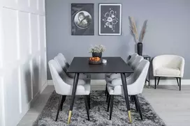 Venture Design Valgomojo stalas ir kėdės rinkinys, Dipp ir Plaza, 180x90 cm, Juoda ir Šviesiai Pilka