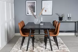 Venture Design Valgomasis stalas ir kėdžių komplektas, Stilingas ištraukiamas stalas ir Polar, 75x195x95 cm ir 53x87x44 cm, Juodas ir Ruda