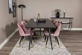 Venture Design Valgomasis stalas ir kėdžių komplektas, aukso išplėtimas ir aksomas, 180x85x76 cm, juoda ir rožinė