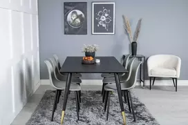 Venture Design Valgomasis stalas, Dipp, 180x90 cm, Juodas / Valgomasis kėdė, Polar, Juodos kojos / Pilka