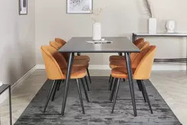 Venture Design Valgomasis stalas, Dipp, 180x90 cm, Juodas / Valgomasis kėdė, Samtinis, Oranžinis