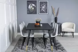 Venture Design Valgomasis stalas, Dipp, 180x90 cm, Juodas / Valgomasis kėdė, Polar Diamond, 86x44 cm, Pilka