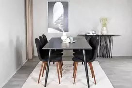 Venture Design Valgomasis stalas, Dipp, 180x90 cm, juodas furniras / Valgomasis kėdė, Polar, 53x87x44 cm, juoda
