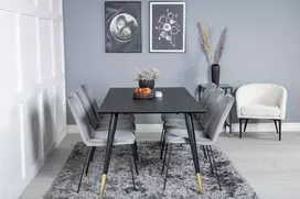 Venture Design Valgomasis stalas, Dipp, 180x90 cm, Juodas / Valgomasis kėdė, Muce, 63x84 cm, Pilka