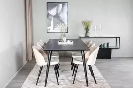 Venture Design Valgomojo stalas, Dipp, 180x90 cm, Juodas / Valgomasis kėdė, Velvetas, 57x76.5x50 cm, Beždžiovytė