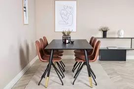 Venture Design Valgomasis stalas, Dipp, 180x90 cm, Juodas / Valgomasis kėdė, Polar, 88x44 cm, Ruda