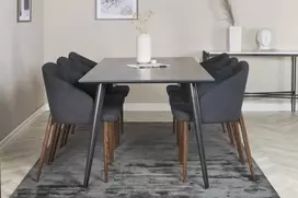 Venture Design Valgomojo stalas, Dipp, 180x90 cm, Juodas + Valgomasis kėdė, Arch, Riešutų spalvos kojos, Juoda