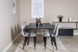 Venture Design Valgomojo stalas, Dipp, 180x90 cm, Juodas / Valgomasis kėdė, Polar Diamond, Juodos kojos, Pilka