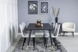 Venture Design Valgomojo stalas, Dipp, 180x90 cm, Juodas / Valgomasis kėdė, Polar, 53x87 cm, Šviesiai pilka