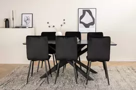 Venture Design Valgomasis stalas, Piazza, 76x180x90 cm, Juodas / Valgomasis kėdė, Windu Lyx, 49x94x43 cm, Juoda