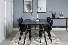 Venture Design Valgomasis stalas ir kėdžių komplektas, Stilingas ir poliarinis, Stalas: 75x195x95 cm Kėdė: 43x85.3x43.5 cm, Juodas