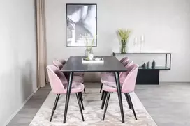 Venture Design Valgomasis stalas, Dipp, 180x90 cm, Juodas / Valgomasis kėdė, Velvetas, 57x76.5x50 cm, Rožinis
