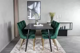 Venture Design Valgomojo stalas, Dipp, 180x90 cm, Juodas / Valgomasis kėdė, Velvet Deluxe, Žalia