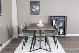 Venture Design Valgomojo stalas ir kėdės komplektas, Marina ir Polar, 180x90 cm ir 81x45.5 cm, Pilka ir Juoda