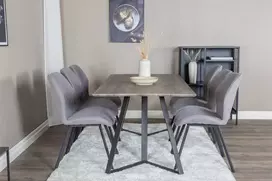 Venture Design Valgomasis stalas, Marina, 180x90 cm, Pilka/Juoda + Valgomasis kėdė, Gemma, 90x50 cm, Pilka