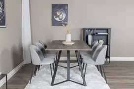 Venture Design Valgomasis stalas, Marina, 180x90 cm, Pilka / Valgomasis kėdė, Raukšlės, 50x79.5 cm, Juoda