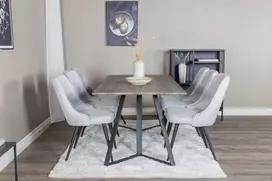 Venture Design Valgomojo stalas, Marina, 180x90x75 cm, Pilka / Valgomasis kėdė, Velvet Deluxe, 66x88.5x50 cm, Šviesiai pilka