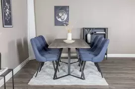 Venture Design Valgomojo stalas, Marina, 180x90 cm, Pilka / Valgomasis kėdė, Velvet Deluxe, 88.5x50 cm, Mėlyna