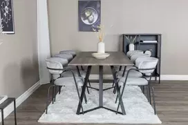 Venture Design Valgomojo stalas, Marina, 180x90 cm, Pilka / Juoda + Kėdė su rankenėle, Arrow, 79x58 cm, Pilka