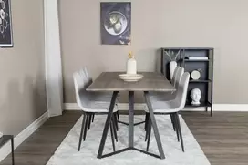 Venture Design Valgomojo stalas, Marina, 180x90 cm, Pilka / Valgomasis kėdė, Polar Diamond, 86x44 cm, Juoda