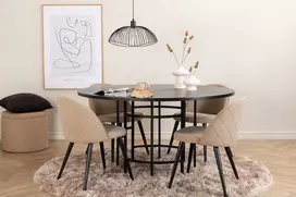 Venture Design Valgomojo stalas, Kopenhaga, 140x74 cm, Juodas, Valgomasis kėdė, Veltinė siūlė, 57x76.5x50 cm, Beždžionės spalva