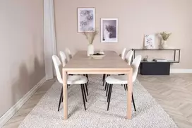 Venture Design Slenkantis išplėtimo stalas, "Polar Fluff" valgomasis kėdė, 75x170x95 cm, Balta