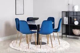Venture Design Valgomasis stalas, Estelle, 106 cm, Balta, Kėdė, Polar, 52x86x44 cm, Mėlyna