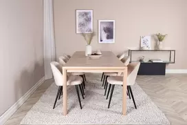 Venture Design Slenkantis išplėtimo stalas, aukštos kokybės valgomasis kėdė, 75x170x95 cm, baltas atspalvis ir beždžionės.