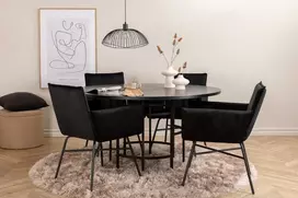 Venture Design Valgomasis stalas, Kopenhaga, 140x74 cm, Juodas + Valgomasis kėdė, Petra, 60x87x57 cm, Juoda