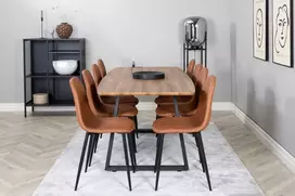 Venture Design Valgomojo stalas, Inca, 160x85 cm, ąžuolas, Valgomasis kėdė, Polar, 87x44 cm, ruda