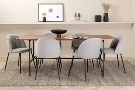 Venture Design Valgomasis stalas, Uno, 200x90 cm, Juodas Riešutas; Valgomasis kėdė, Raukšlės, 79.5x49 cm, Pilka