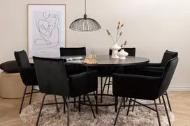 Venture Design Valgomasis stalas, Kopenhaga, 140x74 cm, Juodas / Valgomasis kėdė, Petra, 60x87x57 cm, Juoda