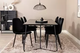 Venture Design Valgomasis stalas, Petra, 190x90 cm, Juodas, Valgomasis kėdė, Polar, 88x42.5 cm, Juoda
