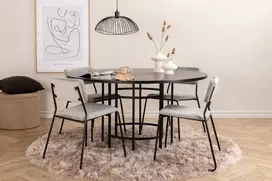 Venture Design Valgomasis stalas, Kopenhaga, 140x74 cm, Juodas + Valgomasis kėdė, Kenth, 52x76x40 cm, Šviesiai pilka aksomas