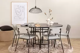 Venture Design Valgomasis stalas, Kopenhaga, 140x74 cm, Juodas + Valgomasis kėdė, Kenth, 52x76x40 cm, Šviesiai pilka