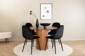 Venture Design Valgomasis stalas, Bianca apvalus, ⌀110 cm, Riešutas / Valgomasis kėdė, Polar, 53.3x88x42.5 cm, Juoda